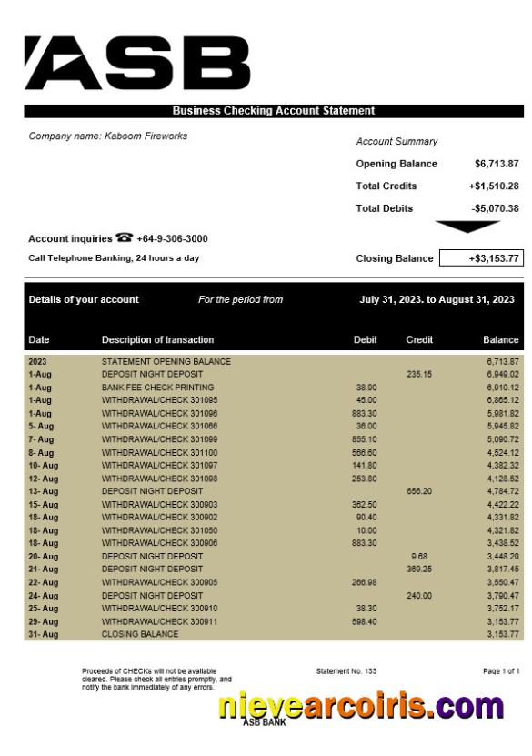 ASB Bank company statement